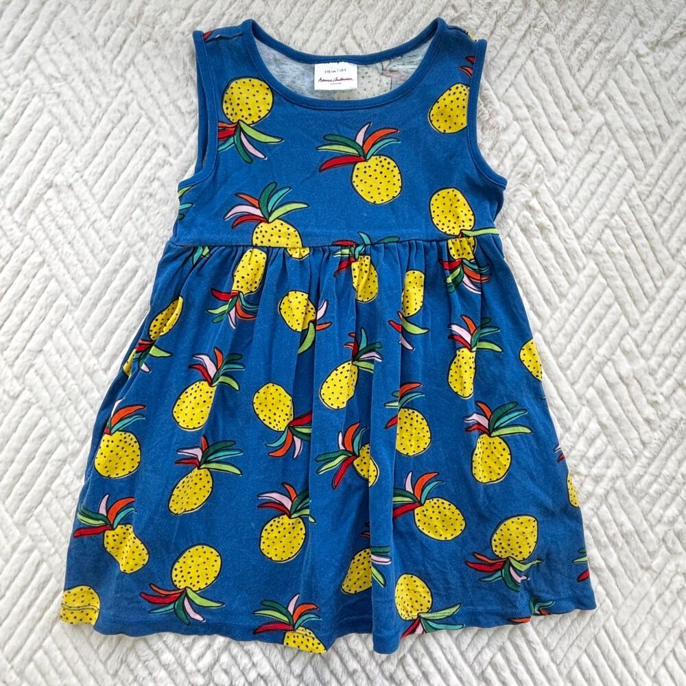 Hanna Andersson US 5 Pineapple Print Blue Cotton Dress Sleeveless